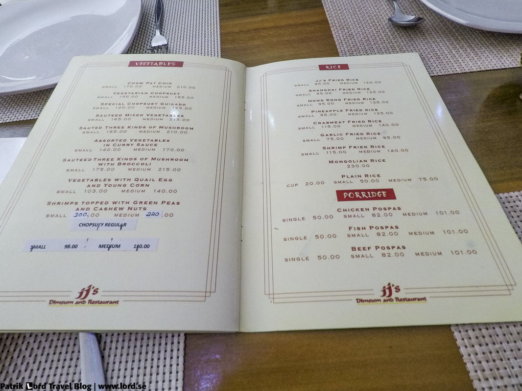 Review of JJ's Dimsum and Restaurant, The main menu, Bohol Philippines © Patrik Lord Travel Blog